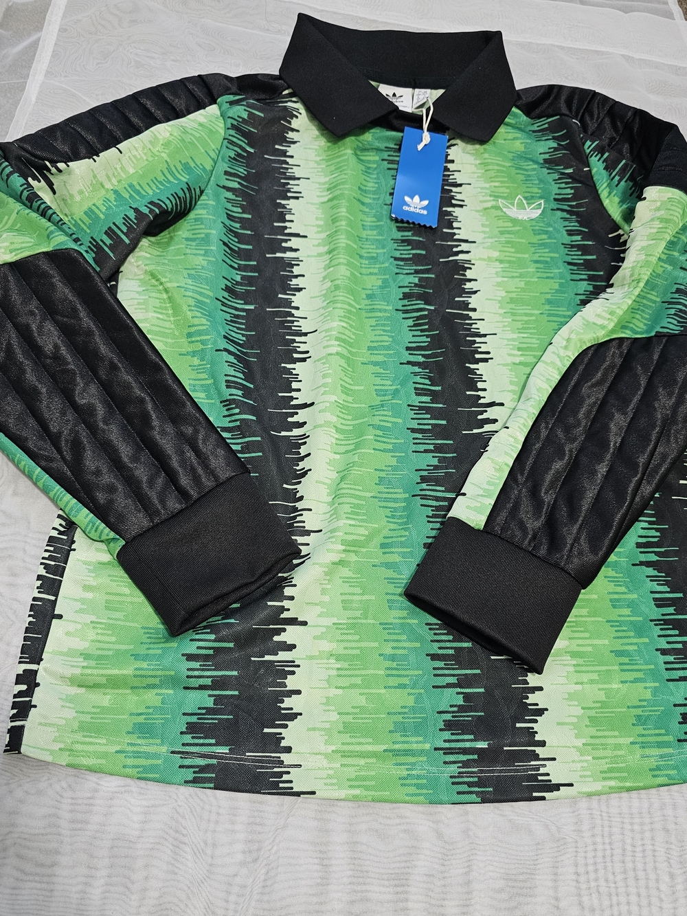 adidas Originals Men’s Long Sleeve Striped Polo Green/Black Logo Size M FM1980 - Picture 2 of 14